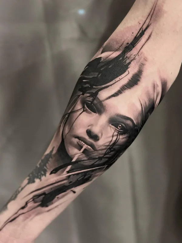 male blackandgrey realism Tatuagem em forearm #86073 | Tatuador Michelle Vestergård Andersen