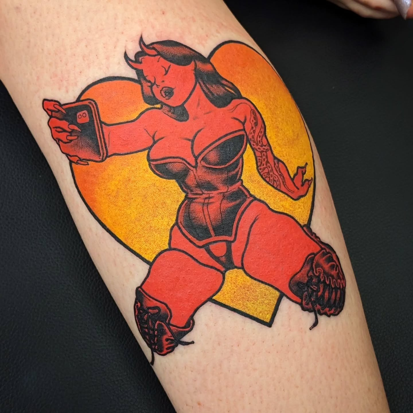 Girl in devil costume tattoo