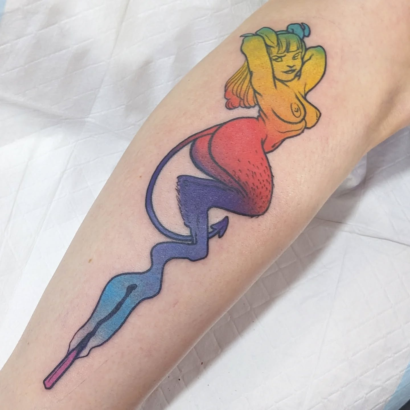 New school tattoo with a girl