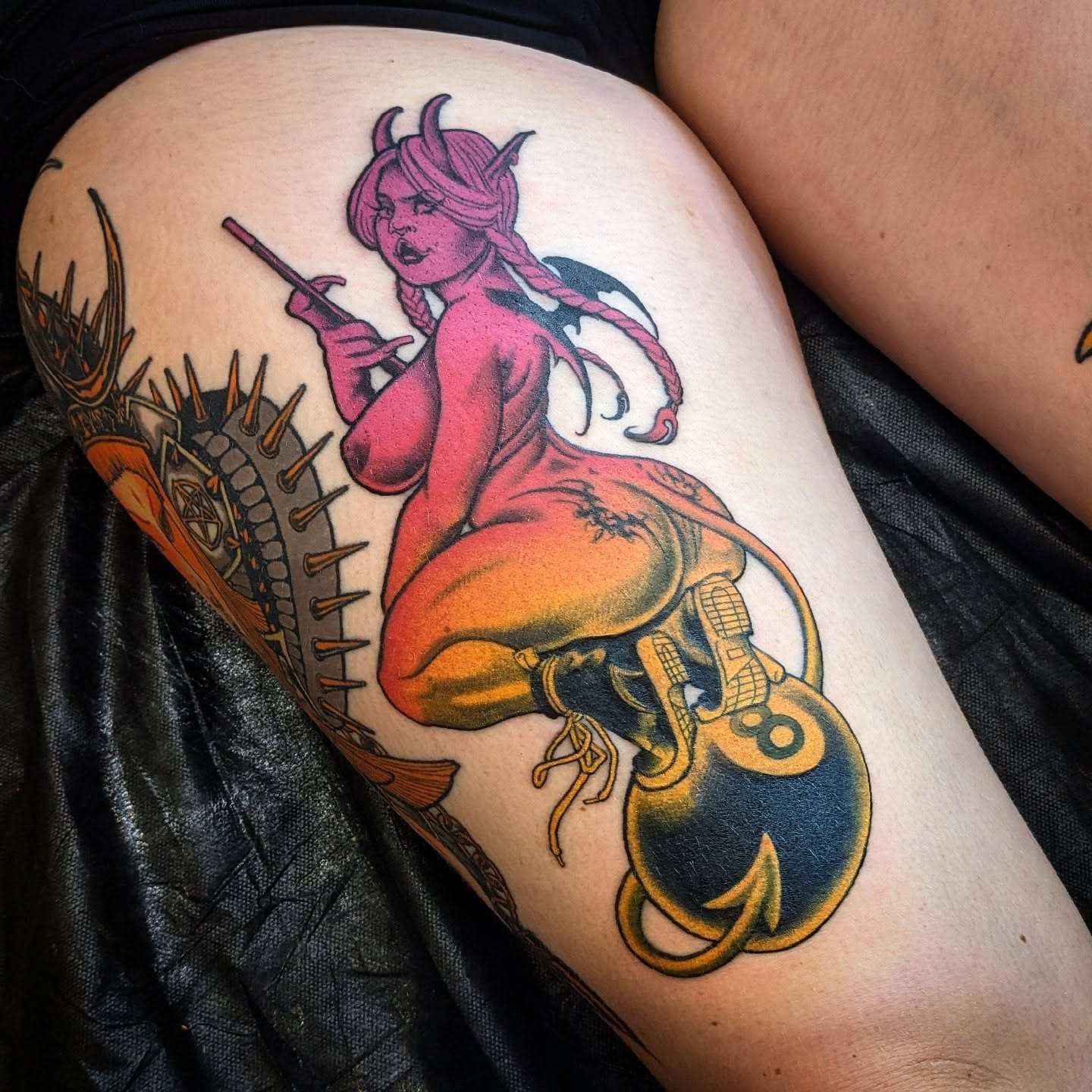 Girl on a sphere tattoo