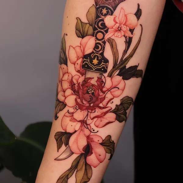 Botanical tattoo by Onyo in Seoul