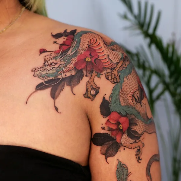 Botanical tattoo by Onyo in Seoul