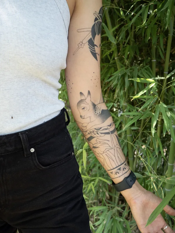 black and grey illustrative татуировка на forearm #90627 | Тату мастер Tais