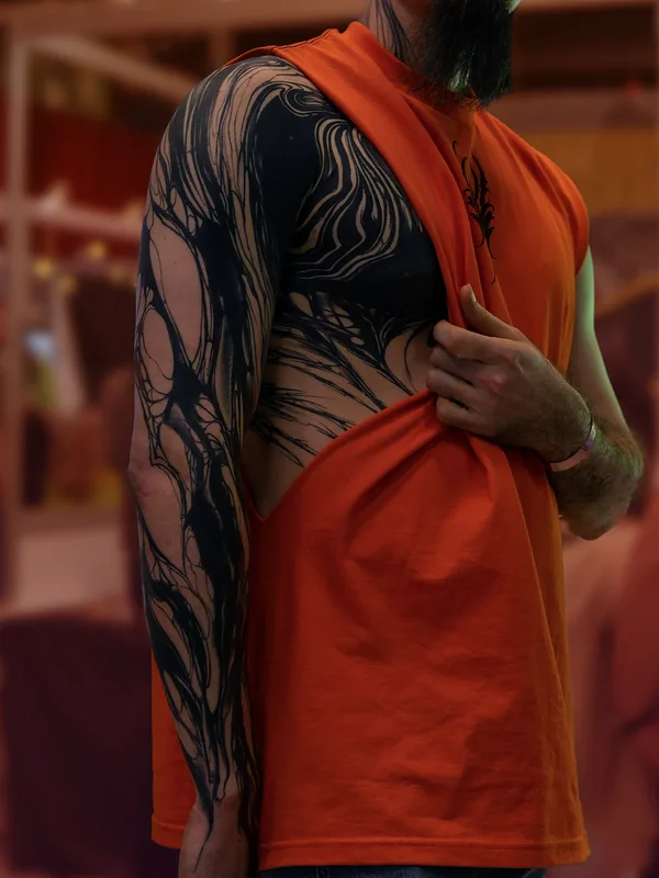 male black blackwork tattoo auf sleeve #84296 | Tätowierer Vik Prokhorov
