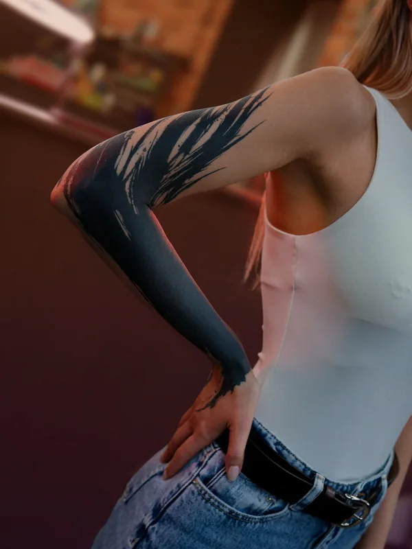 female black blackwork tattoo auf sleeve #84304 | Tätowierer Vik Prokhorov