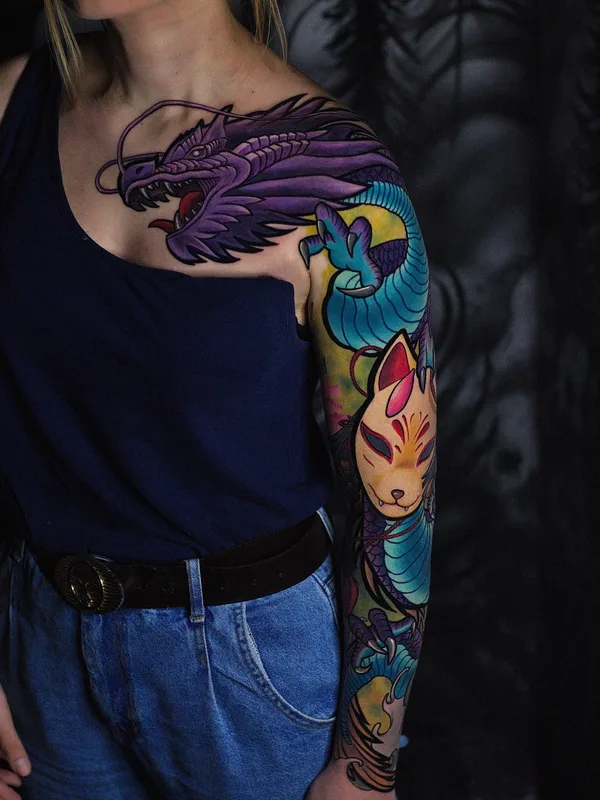 female color authorsstyle Tatuaggio su sleeve #84283 | Tatuatore Андрей Indigo