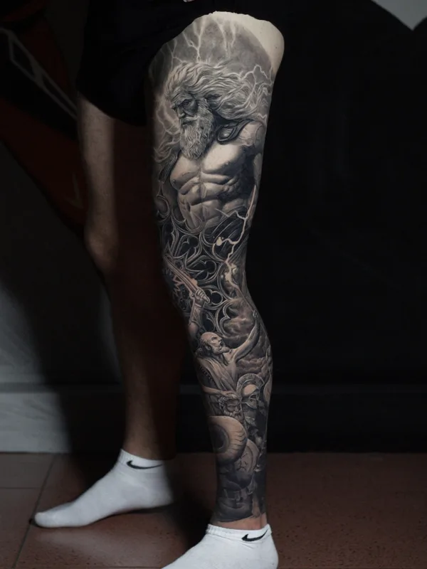 male blackandgrey realism Tatuaggio su leg #84284 | Tatuatore Андрей Indigo