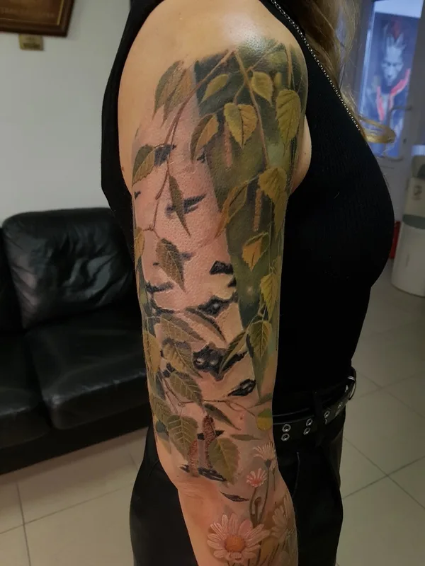 female color realism tattoo on full sleeve #89999 | Tattoo Artist Дмитрий Чикаев