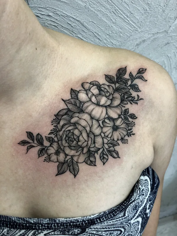 female black whipshading tattoo on collarbone #83948 | Tattoo Artist Гуляева Виктория