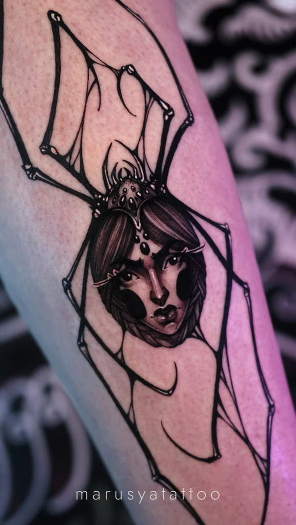 Иллюстративная Spider, Portrait tattoo на Предплечье