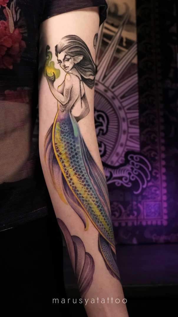 Иллюстративная Mermaid tattoo на Предплечье