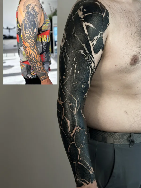 male black abstract tattoo auf sleeve #88952 | Tätowierer Михаил Бойков