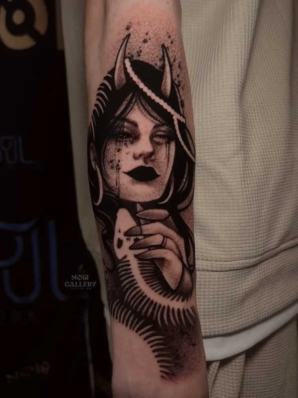 male black blackwork 纹身 在 forearm #86272 | 纹身师 Настя Алистратова