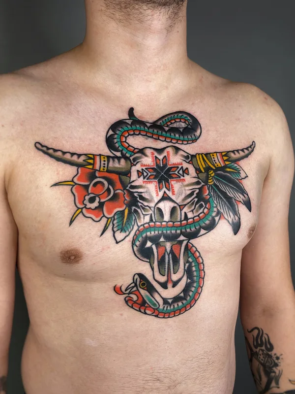 male color Traditional Tatuaggio su breast #88730 | Tatuatore Никита Радецкий