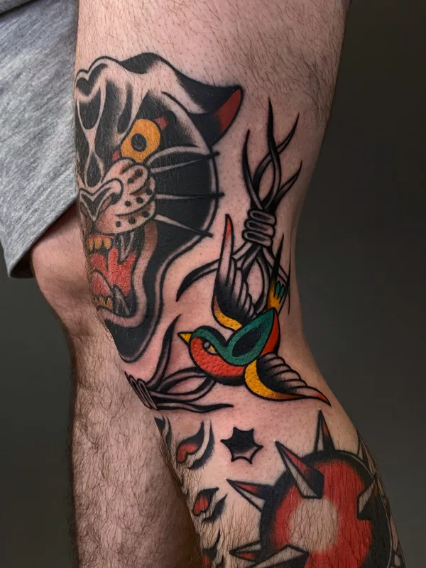 male color oldschool Tatuaggio su leg #88737 | Tatuatore Никита Радецкий