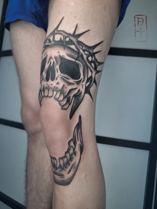 male black graphic Tatuagem em leg #86186 | Tatuador Рома Добер