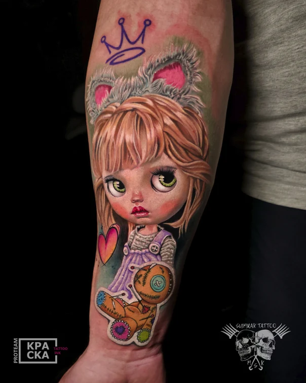 Иллюстративная Doll, Voodoo doll tattoo на Предплечье