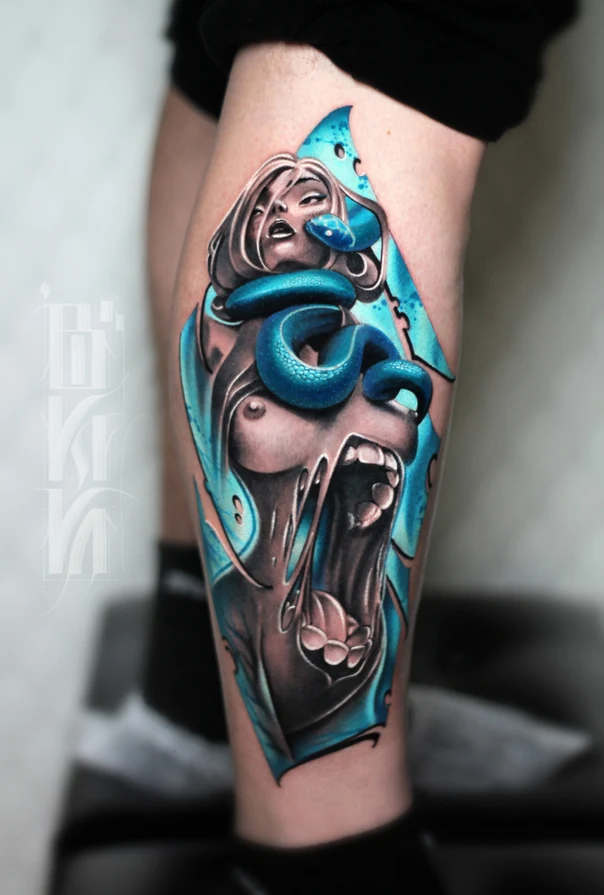 Иллюстративная Woman, Snake tattoo на Икра