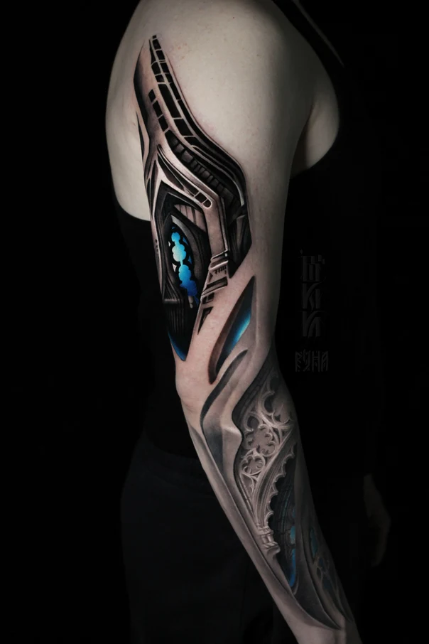 Биомеханика Architectural, Abstract tattoo на Полный рукав