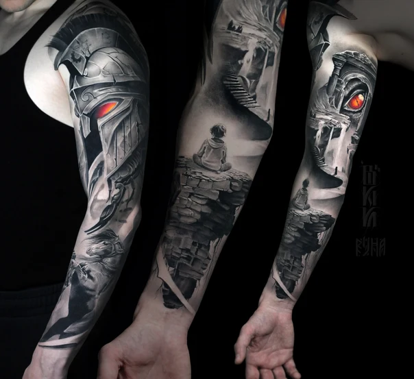 Реализм Helmet, Child tattoo на Полный рукав