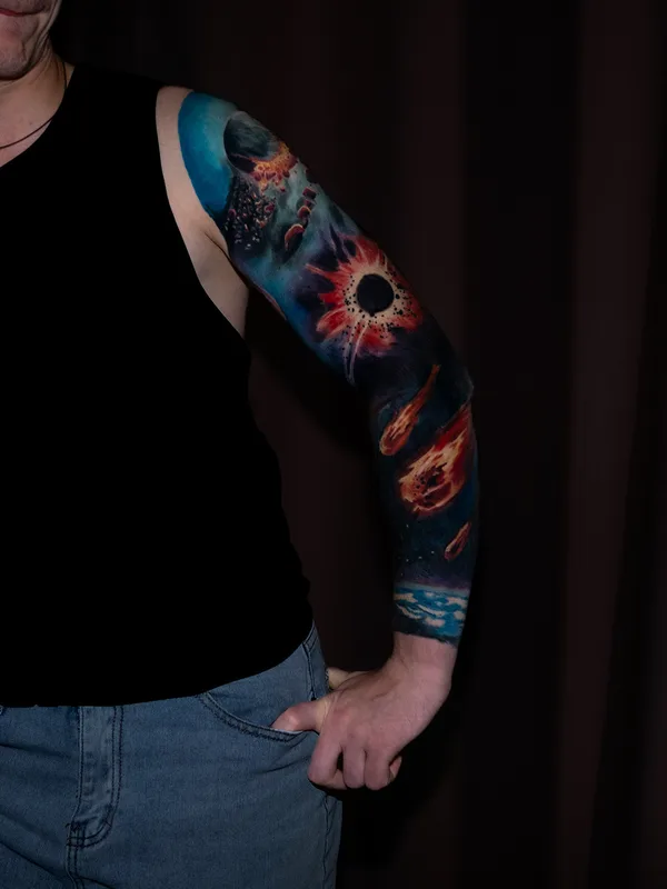 male color realism tattoo auf sleeve #87640 | Tätowierer Сергей Прошкин
