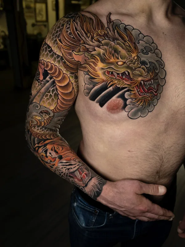 male color japanese Tatuagem em sleeve #86295 | Tatuador Татьяна Чудесатая