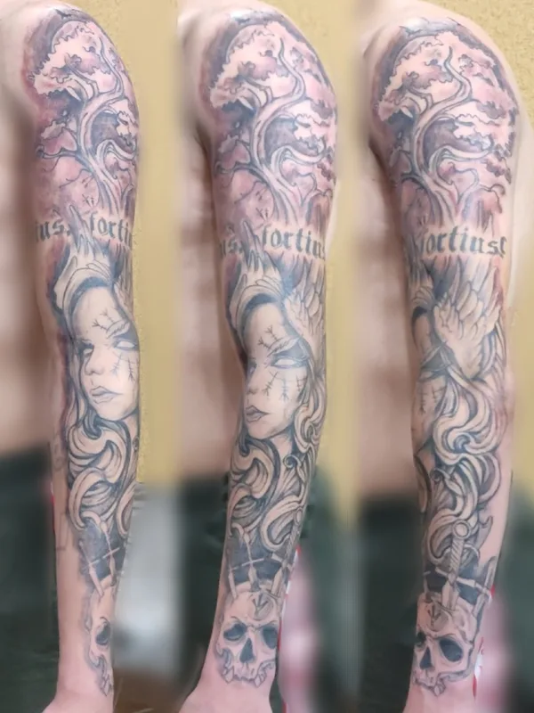black and grey black and grey татуировка на full sleeve #85200 | Тату мастер Виктория Ковалева