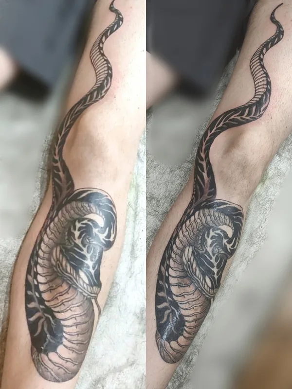 black and grey blackwork татуировка на calf #85202 | Тату мастер Виктория Ковалева