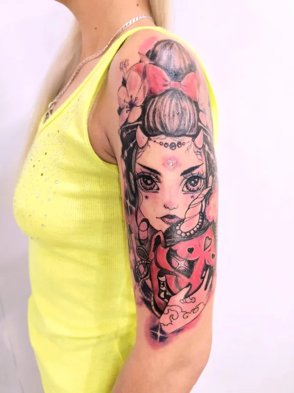 female color anime татуировка на full sleeve #85205 | Тату мастер Виктория Ковалева