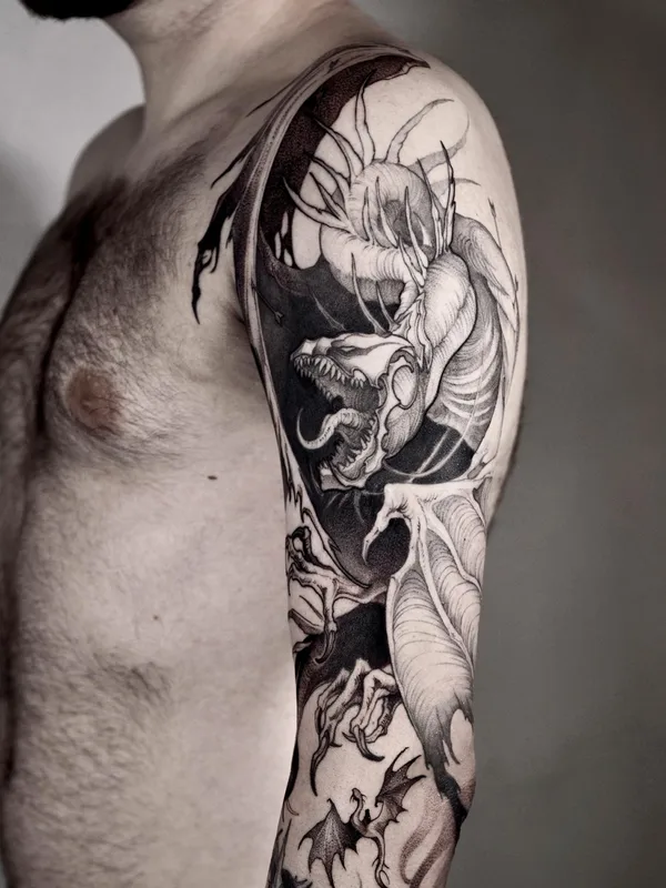 black graphic Tatuaggio su shoulder #90115 | Tatuatore Женя Зимина