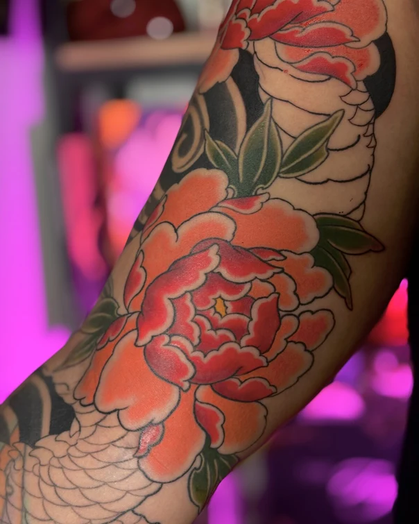 Японская Flower, Peony tattoo на Предплечье