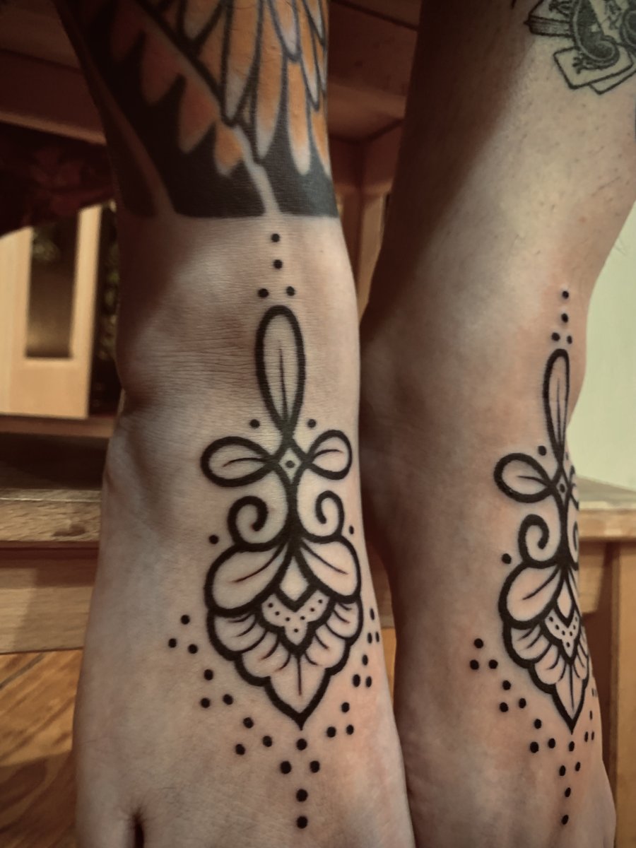 Ornamental Ornamental lotus, Scrollwork tattoo on Foot