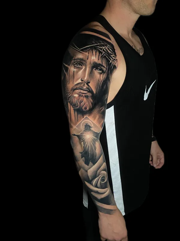 male black and grey realism 纹身 在 full sleeve #91188 | 纹身师 Antonio Bianco