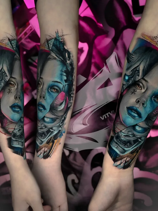 female color illustrative tattoo auf forearm #91111 | Tätowierer Виталий Владимирович