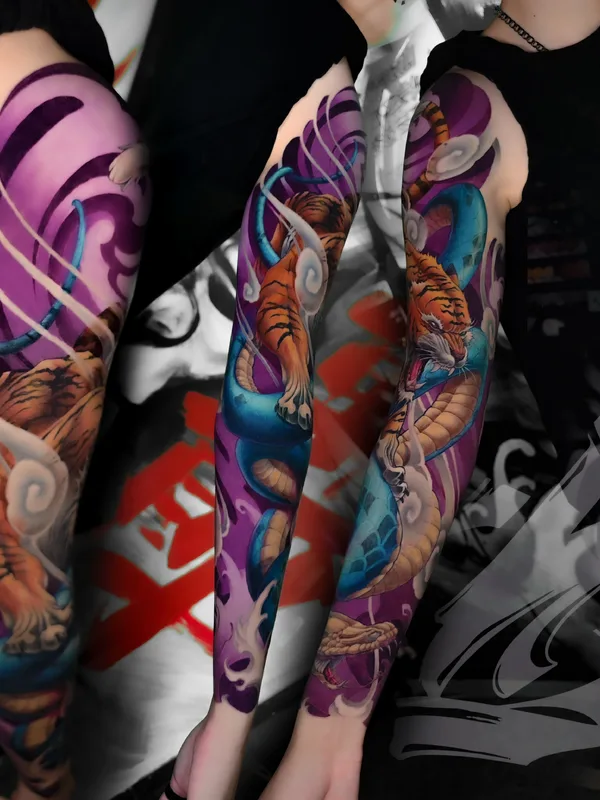 color japanese tattoo auf full sleeve #91114 | Tätowierer Виталий Владимирович