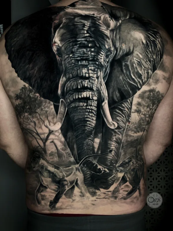 black and grey realism татуировка на full back #92248 | Тату мастер Olga Onik