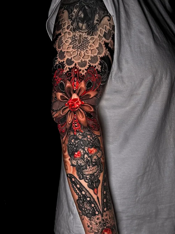 color blackwork tattoo auf full sleeve #91668 | Tätowierer Артём Сачко