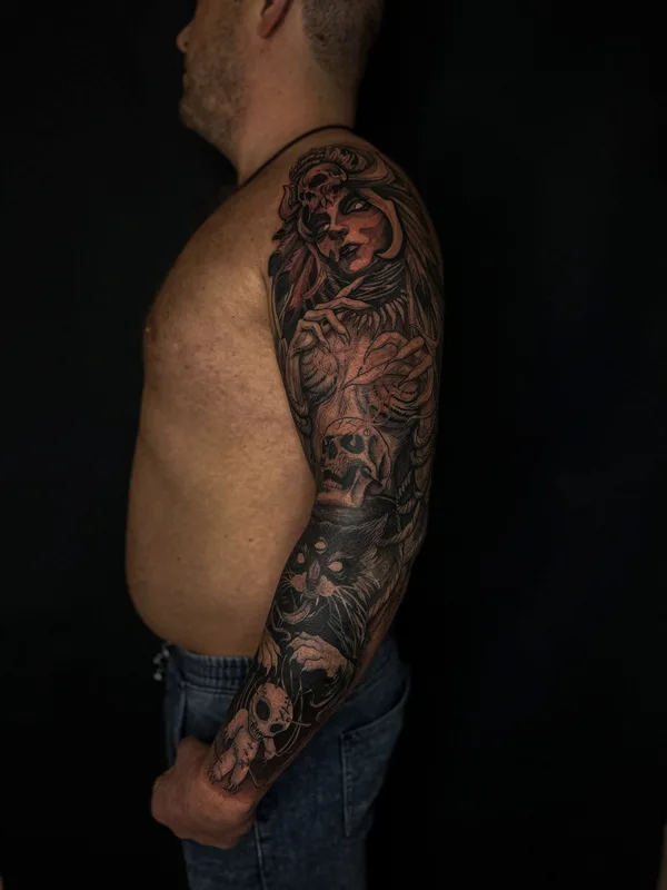 male black graphic tatuaje en sleeve #91395 | Tatuador Дмитрий Минаев
