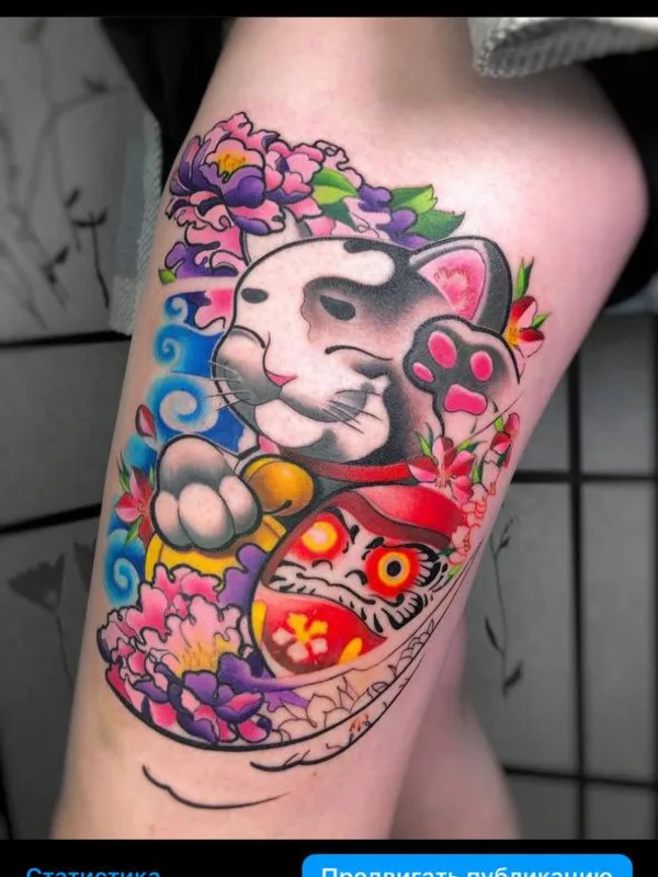 female color neotraditional tattoo on thigh #91556 | Tattoo Artist Олеся Фрайдлин