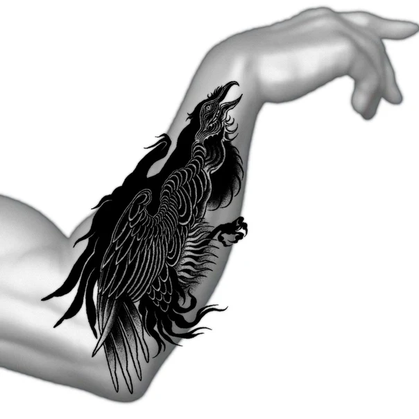 Блэкворк Bird, Raven tattoo на Бицепс