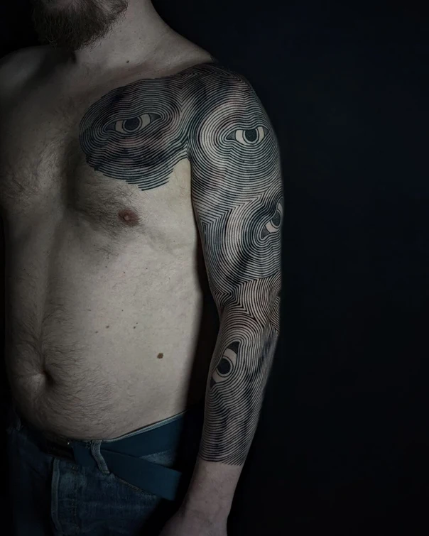 Лайнворк Eyes, Geometric tattoo на Полный рукав
