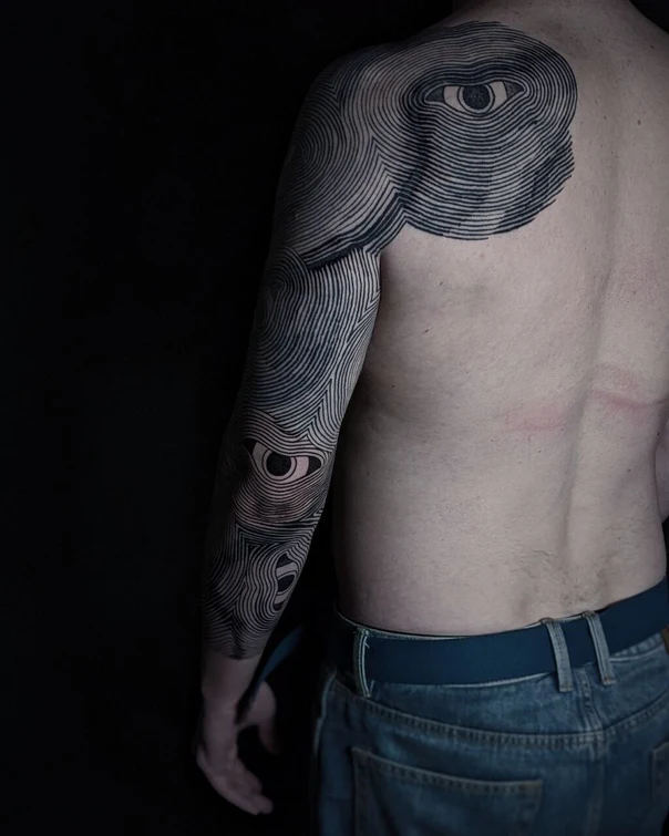 Лайнворк Eye, Geometric tattoo на Полный рукав