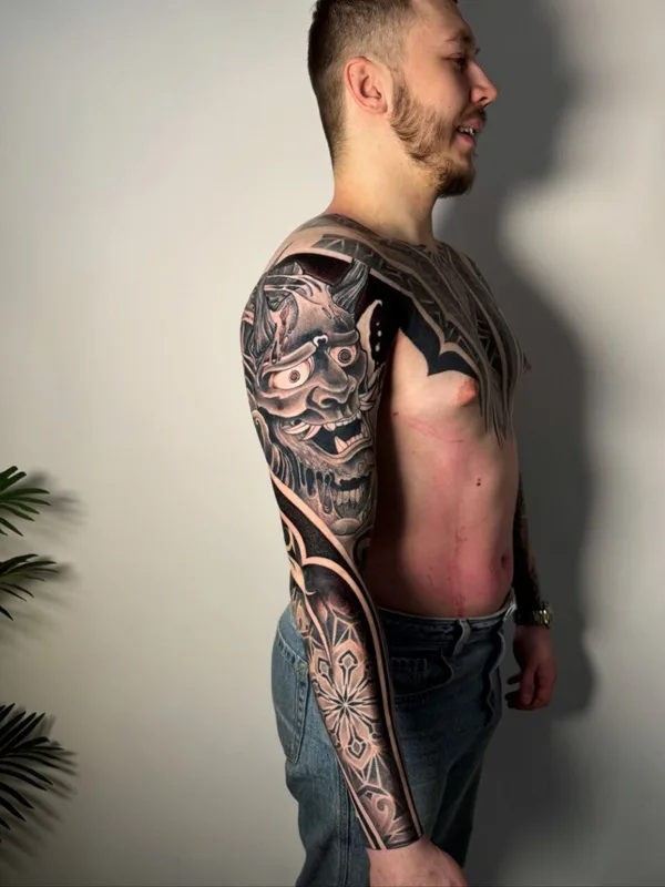 male black and grey neojapanese 타투 부위 full sleeve #91960 | 타투이스트 Никита Петров