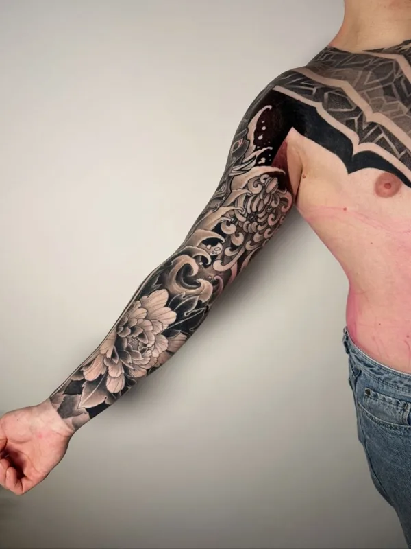 male black and grey neojapanese 타투 부위 full sleeve #91958 | 타투이스트 Никита Петров