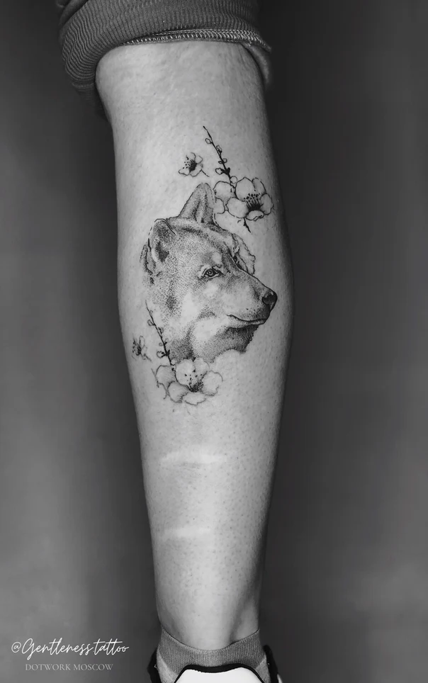 Дотворк Wolf, Flowers tattoo на Икра