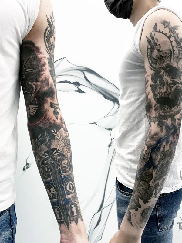 black and grey black and grey татуировка на full sleeve #91990 | Тату мастер Masha Kiselchan