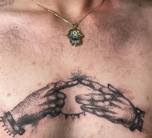 Dotwork Hands, Geometric tattoo on Chest