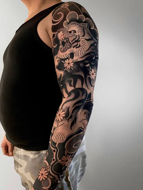 male black japanese tatuaje en sleeve #92163 | Tatuador Иван Шляпников