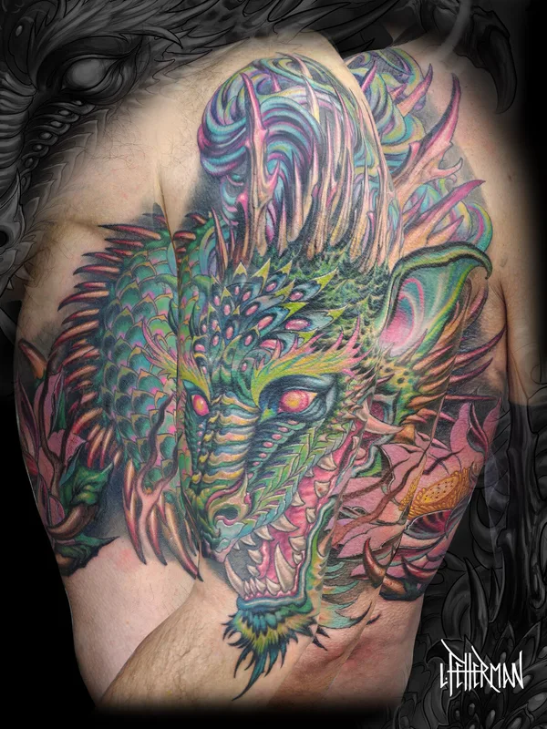 male color neojapanese tattoo auf sleeve #92225 | Tätowierer Loren Fetterman