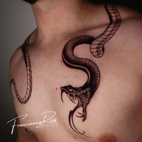 Blackwork Snake tattoo on Chest
